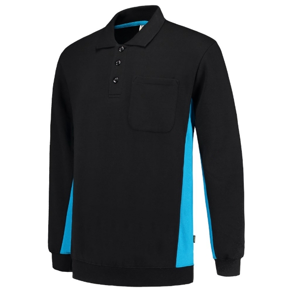 Afbeeldingen van TRICORP WORKWEAR Polosweater Bicolor Borstzak 302001 zwart/turquoise XS