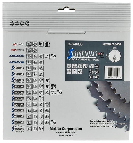 Afbeeldingen van Makita Zaagb.Hout 260X30X2,15 45T B-64630