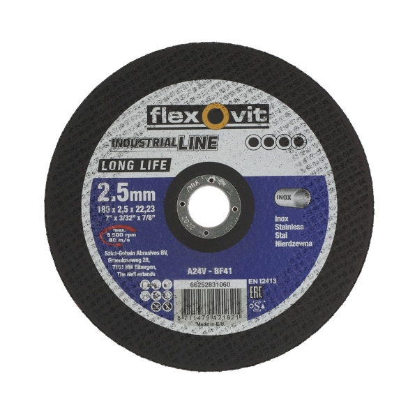 Afbeeldingen van Flexovit Doorslijpschijf Vlak Long Life Inox A24V  T41/80 180x2,5x22