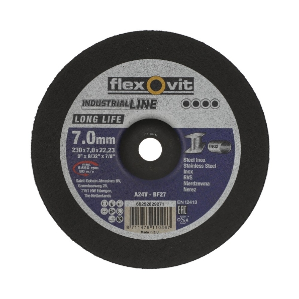 Afbeeldingen van Flexovit Afbraamschijf Long Life Inox A24V  T27/80 230x7,0x22