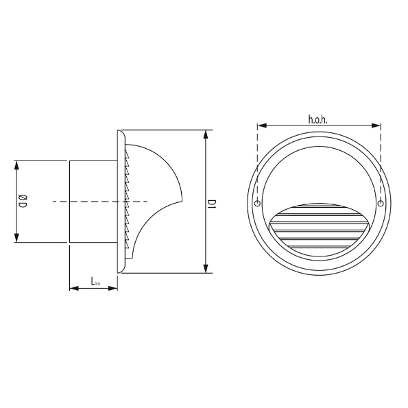 Afbeeldingen van WEHA Bolrooster met lamellen, 150 mm, doorlaat 126 cm2, inclusief lamellen, rvs