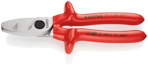 Afbeeldingen van KNIPEX Kabelschaar, met dubbele snijkanten dompelisolatie, VDE-getest 200mm