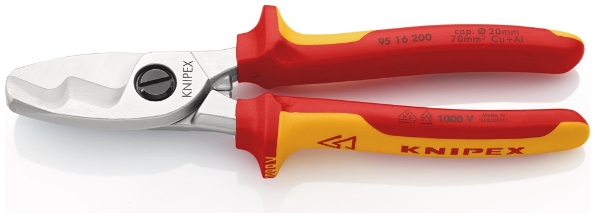 Afbeeldingen van KNIPEX Kabelschaar, met dubbele snijkanten VDE 200