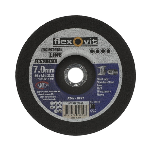 Afbeeldingen van Flexovit Afbraamschijf Long Life Inox A24V  T27/80 180x7,0x22