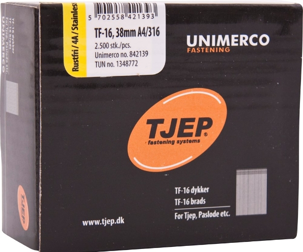 Afbeeldingen van TJEP Brad 0° 16GA TF-16 RVS A4 1,6x38mm (5000)