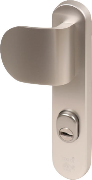 Afbeeldingen van Oxloc Veiligheid voordeurgarnituur met deurduwer PC55, links kerntrekbeveiliging SKG3 F1