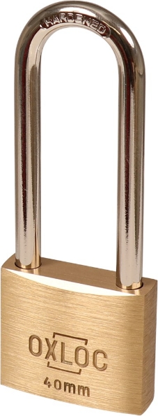 Afbeeldingen van Oxloc Cilinderhangslot met hoge beugel, 40 x 63 mm, verschillend sluitend, messing