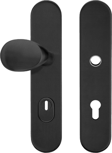 Afbeeldingen van Oxloc Veiligheid voordeurgarnituur met deurduwer PC72,  kerntrekbeveiliging SKG3 rvs mat zwart