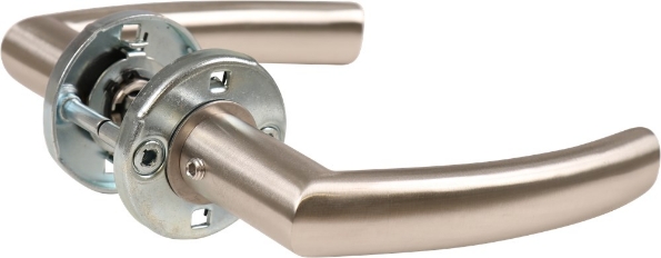 Afbeeldingen van Oxloc Deurkruk, Krukgarnituur, Naarden, vastdraaibaar geveerd op rozet, rvs