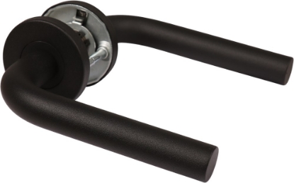 Afbeeldingen van Oxloc Deurkruk met rozet op stalen onderrozet Breda RVS zwart