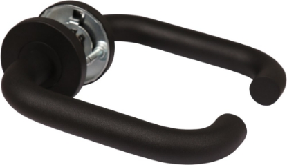 Afbeeldingen van Oxloc Deurkruk met rozet op stalen onderrozet, coevorden, D-model, RVS zwart