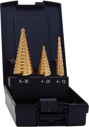 Afbeeldingen van FORUM HSS trapboorset, TiN, rechte groef 4-30mm