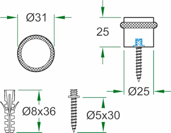 Afbeeldingen van Oxloc Deurbuffer 25 x 23 mm, vloermontage, rvs