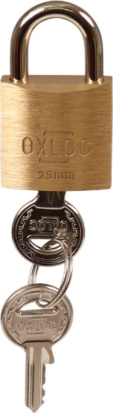 Afbeeldingen van Oxloc Cilinderhangslot 25 mm, verschillend sluitend, messing