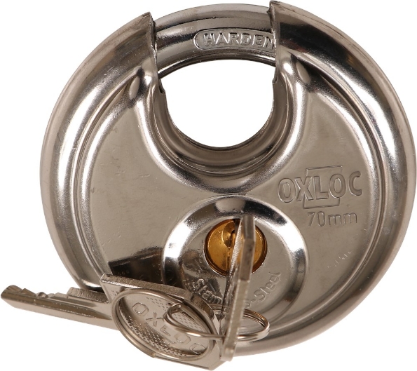 Afbeeldingen van Oxloc Discushangslot KA 701 gelijk sluitend, met gehard stalen beugel, rvs