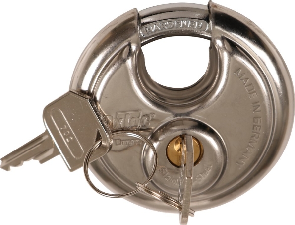 Afbeeldingen van Oxloc Discushangslot KA 702  gelijk sluitend, met gehard stalen beugel, rvs