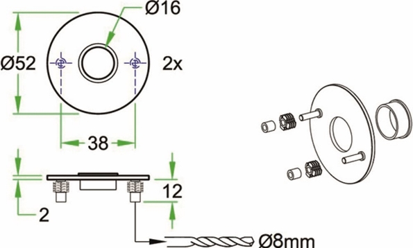 Afbeeldingen van Oxloc Krukrozet, dikte 2 mm, rond, vlak, rvs