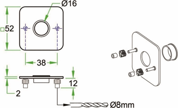 Afbeeldingen van Oxloc Krukrozet, dikte 2 mm, vierkant, vlak, rvs