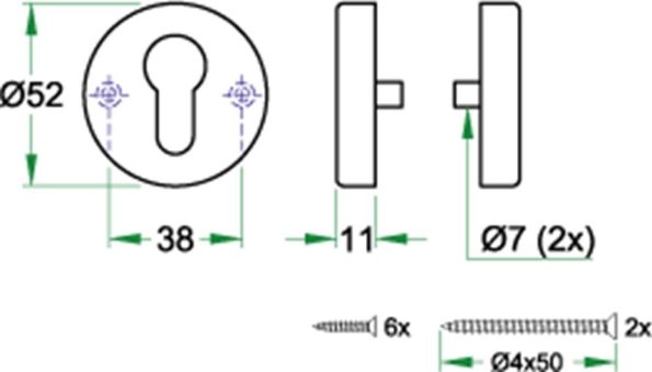 Afbeeldingen van Oxloc Rozet profielcilindergat op kunststof onderconstructie rvs