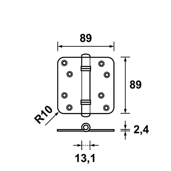 Afbeeldingen van AXA Scharnier Venelite, ronde hoek, gegalvaniseerd, verzinkt, 89 x 89 mm