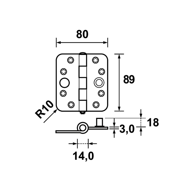 Afbeeldingen van AXA Smart veiligheidsscharnier ongelagerd, gegalvaniseerd, verzinkt, 89 x 79 x 3 mm