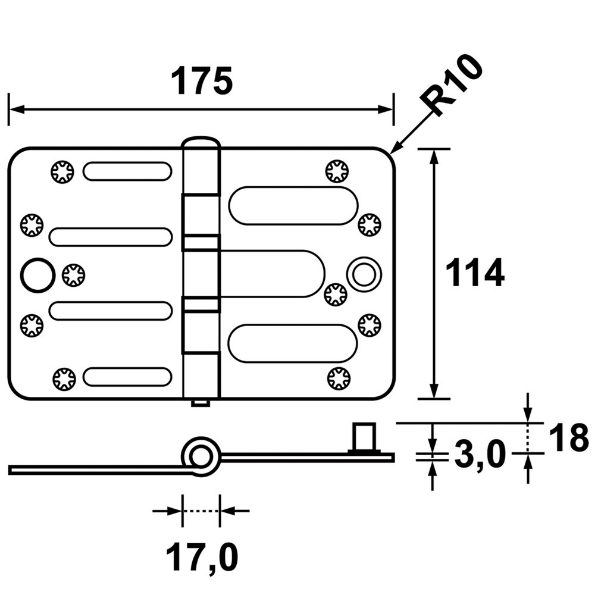 Afbeeldingen van AXA Heavy Duty veiligheidsscharnier schijflager topcoat 114x175mm ronder hoeken SKG2