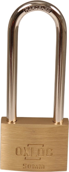 Afbeeldingen van Oxloc Cilinderhangslot met hoge beugel, 50 x 80 mm, verschillend sluitend, messing