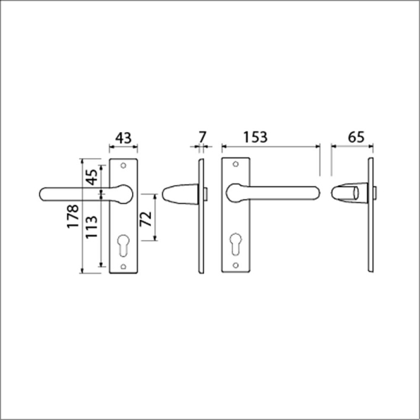 Afbeeldingen van AMI Kruk/kruk garnituur KS 178/43 - 386 deurdikte 40 mm met stift 8 x 100 mm pc72 rechte hoek f1