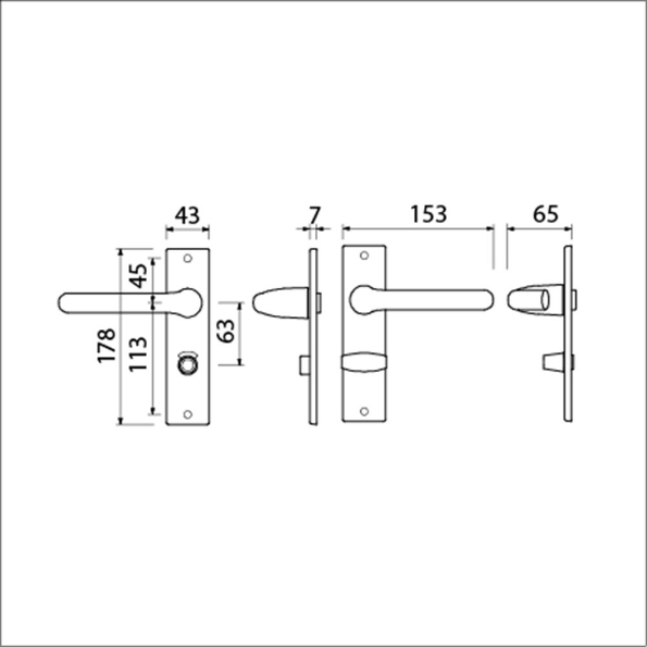 Afbeeldingen van AMI Kruk/kruk garnituur KS 178/43 - 386 deurdikte 40 mm met stift 8 x 100 mm wc63x8 rechte hoek f1