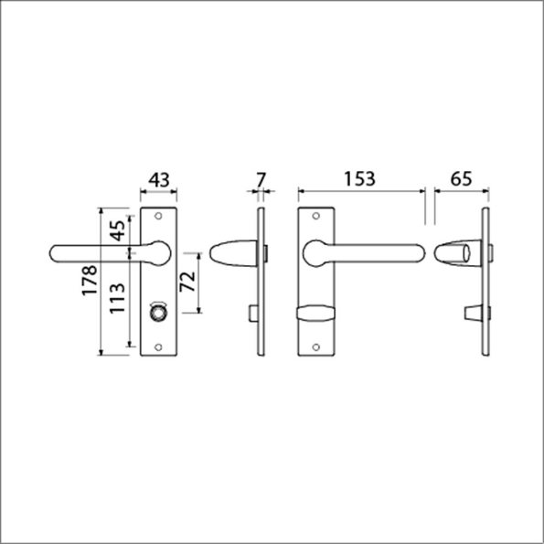 Afbeeldingen van AMI Kruk/kruk garnituur KS 178/43 - 386 deurdikte 40 mm met stift 8 x 100 mm wc72x8 rechte hoek f1