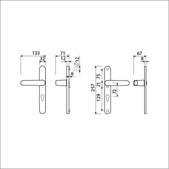 Afbeeldingen van AMI Veiligheids Rotaveer kruk/kruk smalschildgarnituur SKG** ovaal VHB 257/32/2 - 378 pc72 