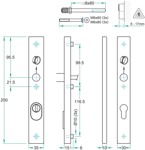 Afbeeldingen van Oxloc VH smalschilden 250x35mm rvs zwart PC72 SKG3