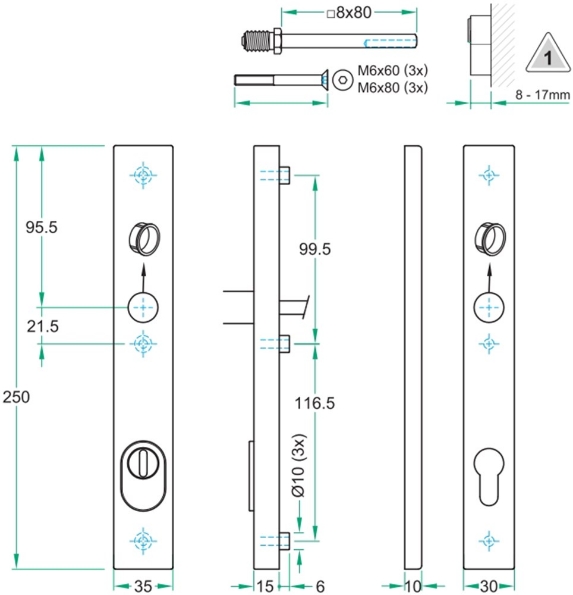 Afbeeldingen van Oxloc VH smalschilden 250x35mm rvs zwart PC92