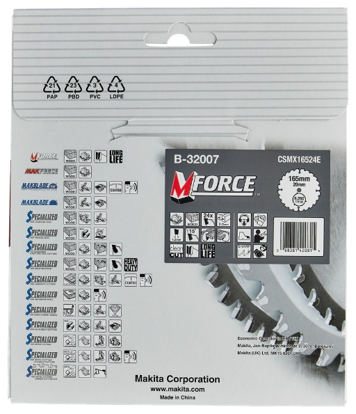 Afbeeldingen van Makita Circelzaagblad hout Mforce 165X20X2,0 24T15G B-32007
