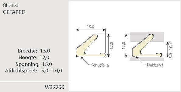 Afbeeldingen van Q-Lon tochtstrip QL3121 zwart 15,0x12 mm
