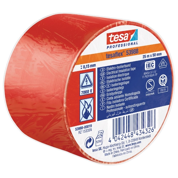 Afbeeldingen van tesa® PVC elektrische isolatietape 53988 ROod 50mm x 25 meter