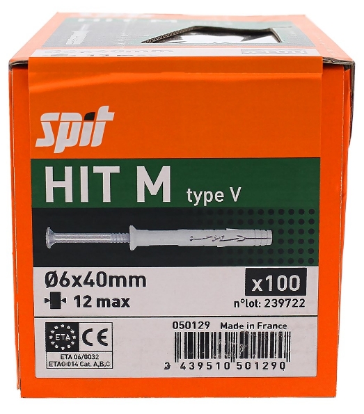 Afbeeldingen van SPIT Nylon slagplug met verzonken kop en verzinkte nagel HIT M VERZONKEN KOP 6x40/12