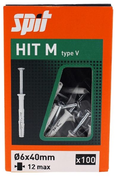 Afbeeldingen van SPIT Nylon slagplug met verzonken kop en verzinkte nagel HIT M VERZONKEN KOP 6x40/12