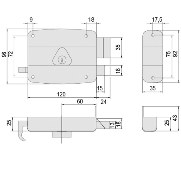 Afbeeldingen van Cisa voordeur oplegslot 60mm dr.1 (Din LS) met vaste buitencilinder 26mm